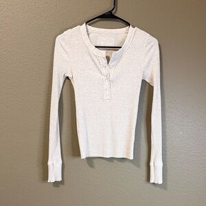 Aerie Cream Ribbed Long Sleeve Tee